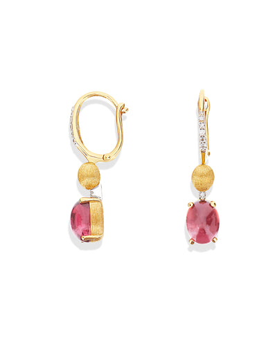 "tourmalines" gold, diamonds and pink tourmaline ball drop earrings (small)