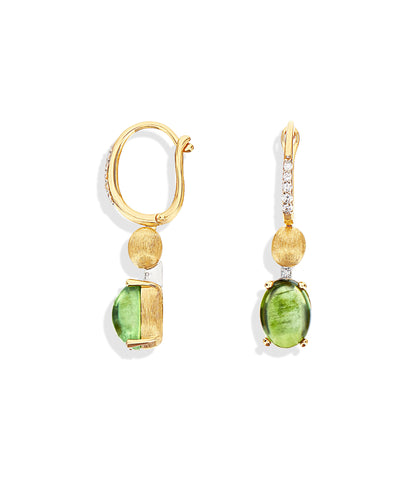 Orecchini "DANCING TOURMALINES" con boules pendenti in oro, diamanti e tormalina verde (piccoli)
