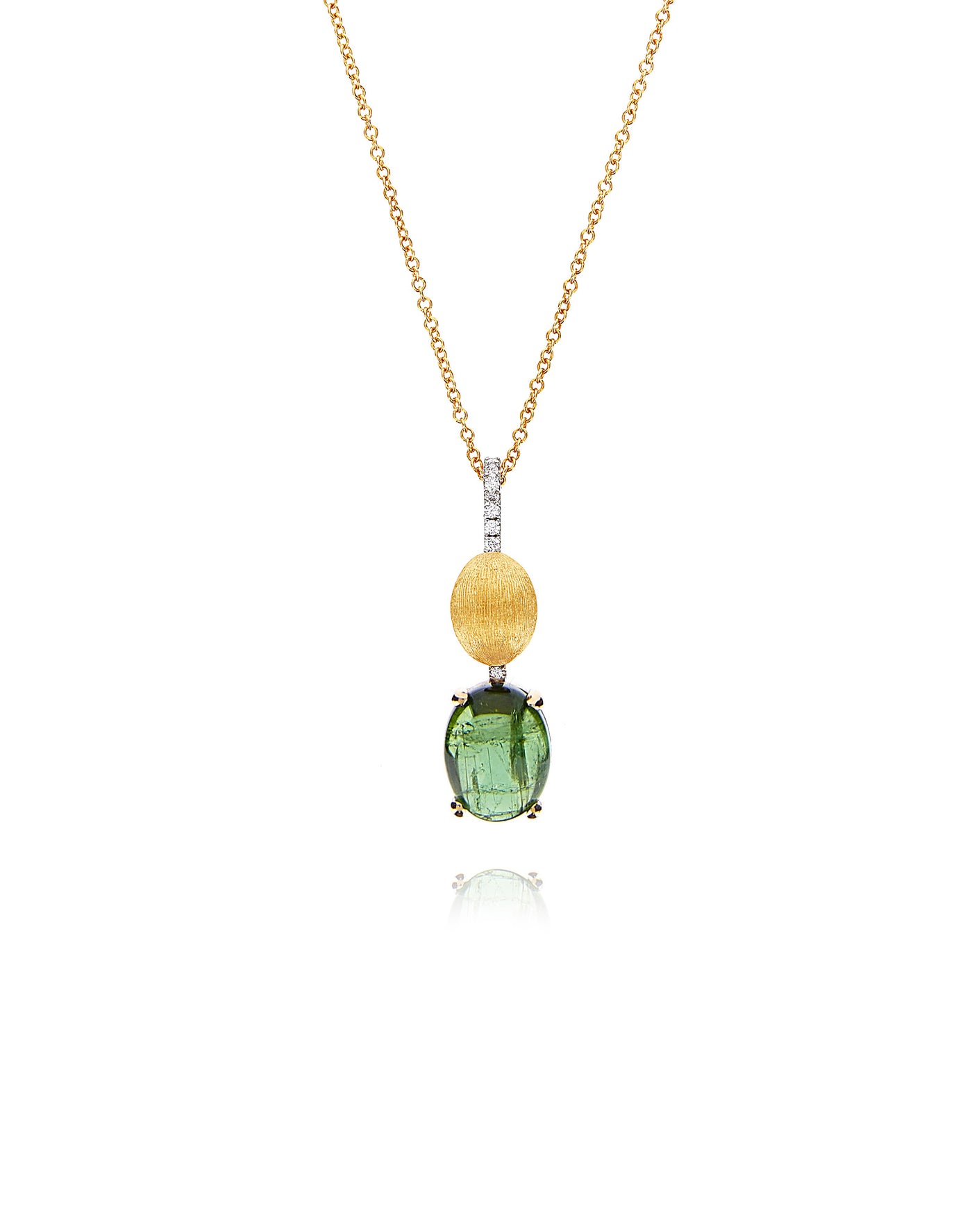 Collana "DANCING TOURMALINES" pendente con ciondolo in oro, diamanti e tormalina verde (grande)