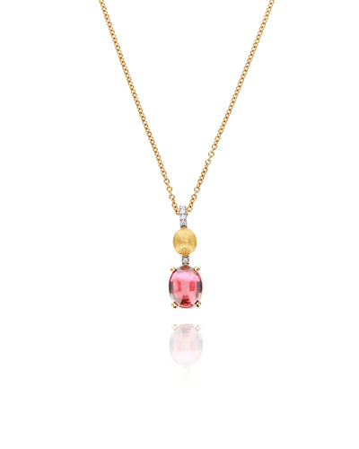 Collana "DANCING TOURMALINES" pendente con ciondolo in oro, diamanti e tormalina rosa (piccolo)