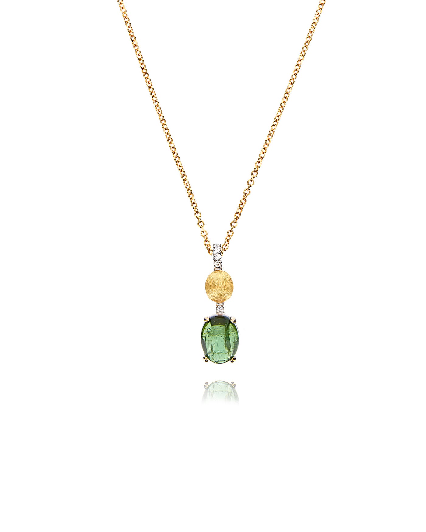 Collana "DANCING TOURMALINES" pendente con ciondolo in oro, diamanti e tormalina verde (piccola)