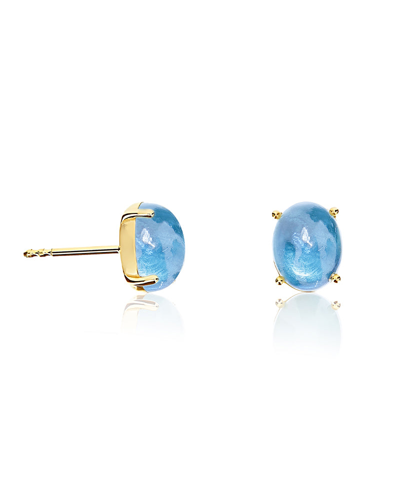 Orecchini a lobo "DANCING AZURE" in oro e topazio London blu (grandi)