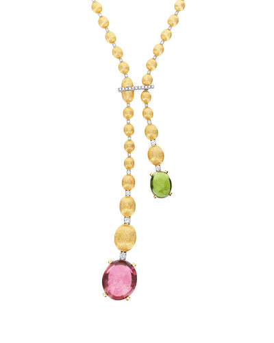 "tourmalines" gold and diamonds, pink and green tourmalines necklace (long)