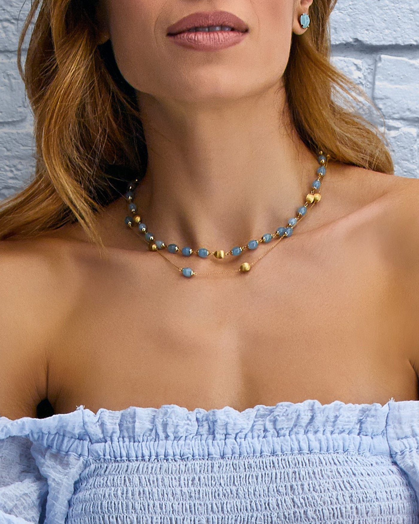 Collana "DANCING AZURE" 3 in 1 in oro e acquamarina