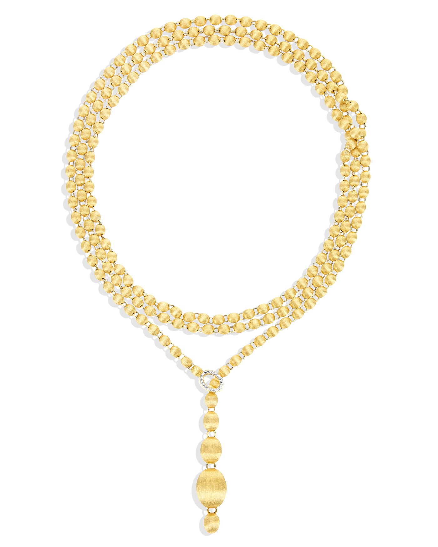 Collana iconica "IVY slim" convertibile con boules in oro incise a mano e diamanti (lunga)