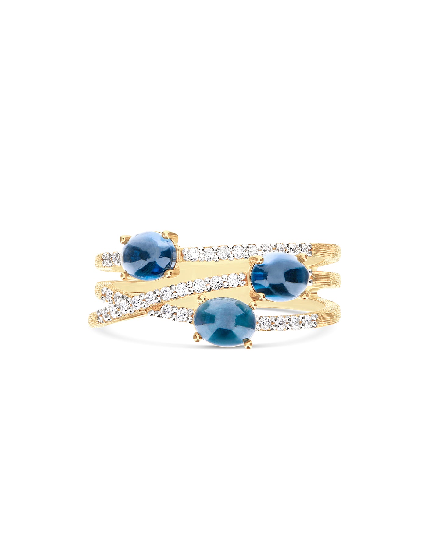 Nanis Anello "DANCING AZURE" a tripla fascia incrociata in oro, diamanti e t – Nanis Italian Jewels