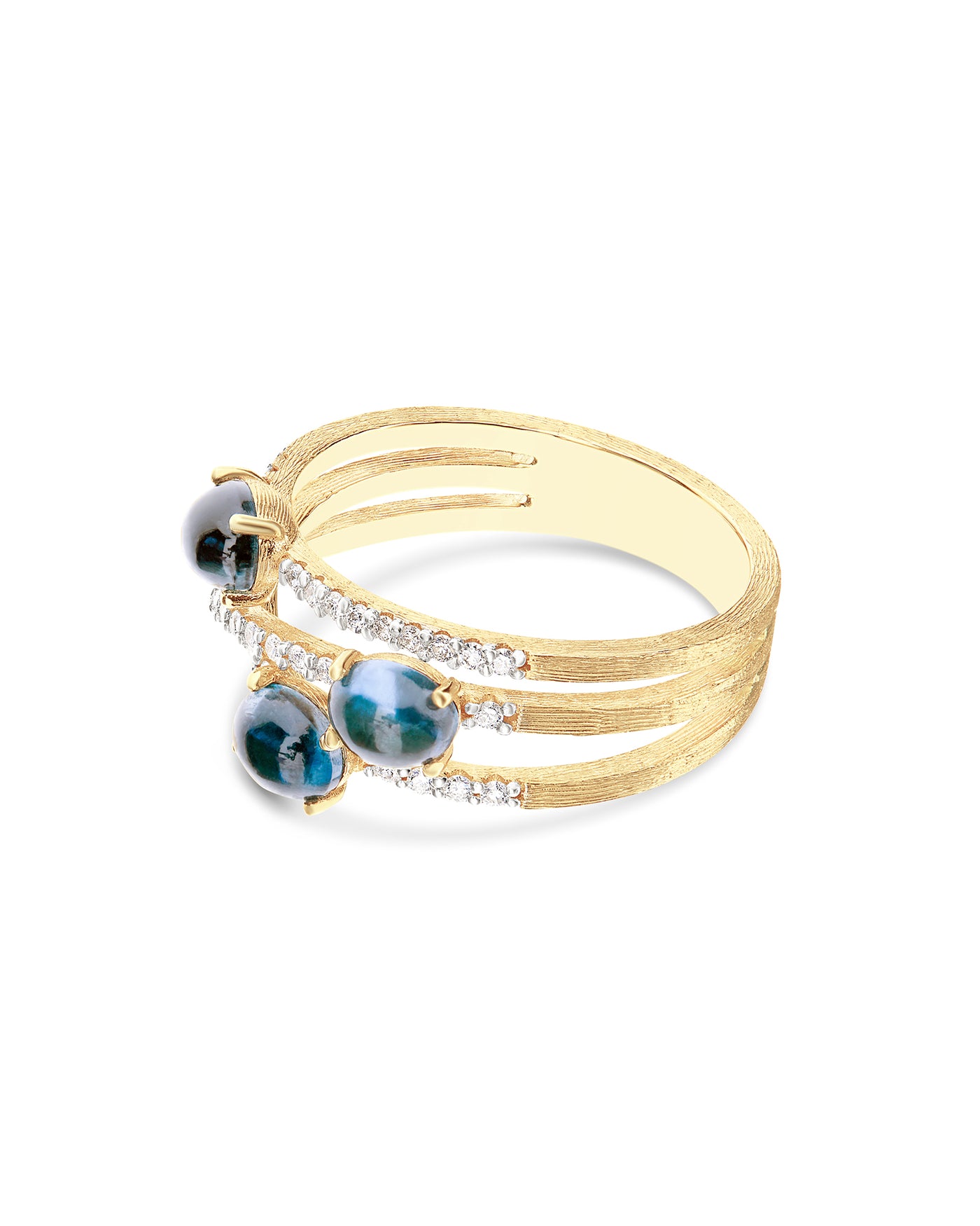 "azure" gold, diamonds and london blue topaz cross over ring 