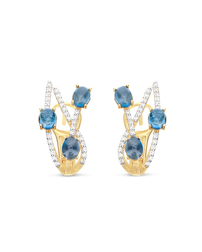 Orecchini a lobo "DANCING AZURE" in oro, diamanti e topazio London blu