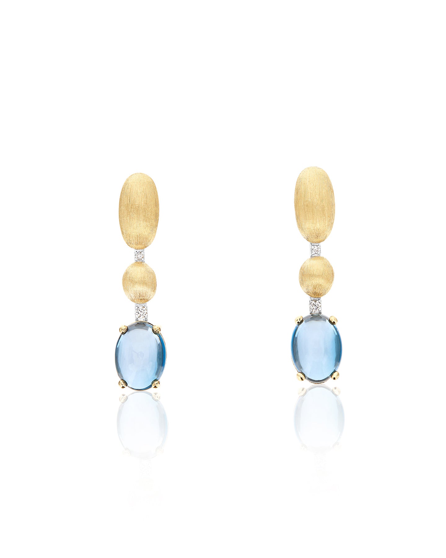Nanis Orecchini "DANCING AZURE" pendenti in oro, diamanti e topazio London b – Nanis Italian Jewels