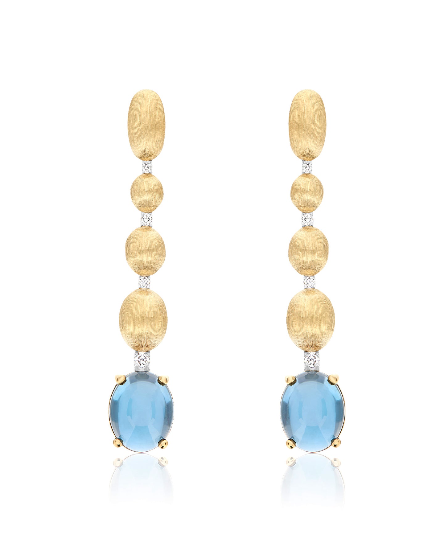 Nanis Orecchini "DANCING AZURE" pendenti in oro, diamanti e topazio London b – Nanis Italian Jewels