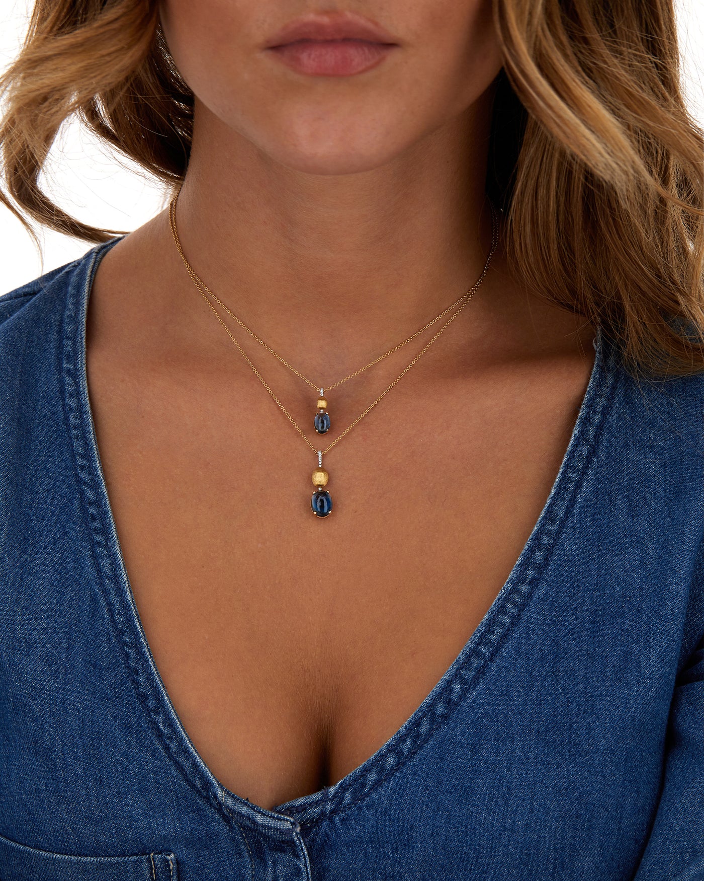 "azure" gold, diamonds and london blue topaz dainty short pendant