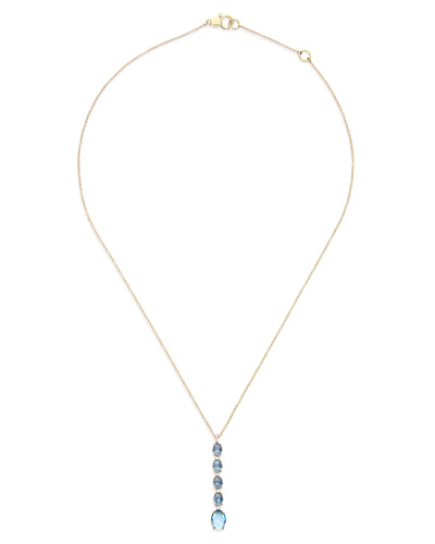Collana "DANCING AZURE" pendente lunga in oro, diamanti e topazio London blu