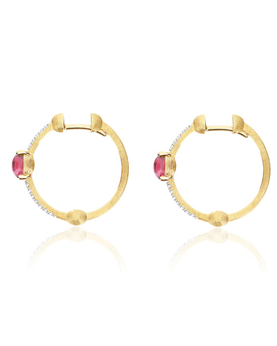 "tourmalines" gold, diamonds and pink tourmaline hoop earrings