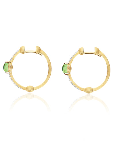 "tourmalines" gold, diamonds and green tourmaline hoop earrings