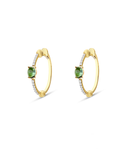 "tourmalines" gold, diamonds and green tourmaline hoop earrings