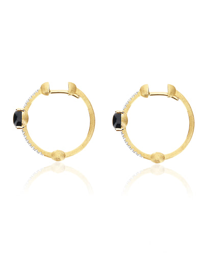 "mystery black" gold, black onyx and diamonds hoop earrings