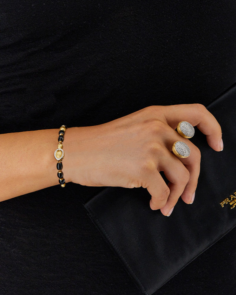 "ivy" black onyx bracelet with gold boules and diamonds