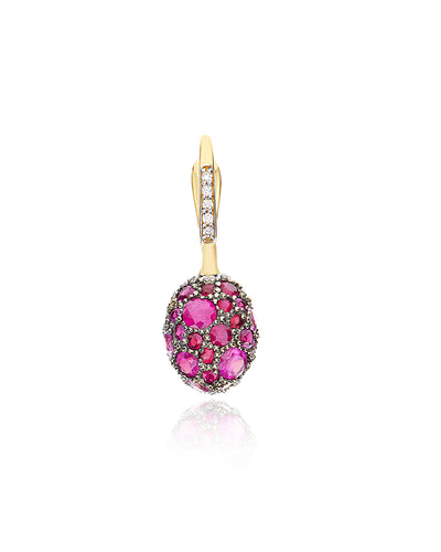 "reverse" ciliegina gold, pink sapphires, rubies, white australian opal and diamonds double-face ball drop earring (small)