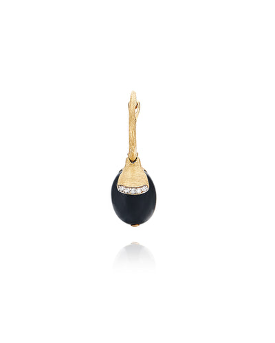 Orecchino CILIEGINA "DANCING MISTERY BLACK" pendente con boule in oro, onice nero e dettagli in diamante (piccolo)