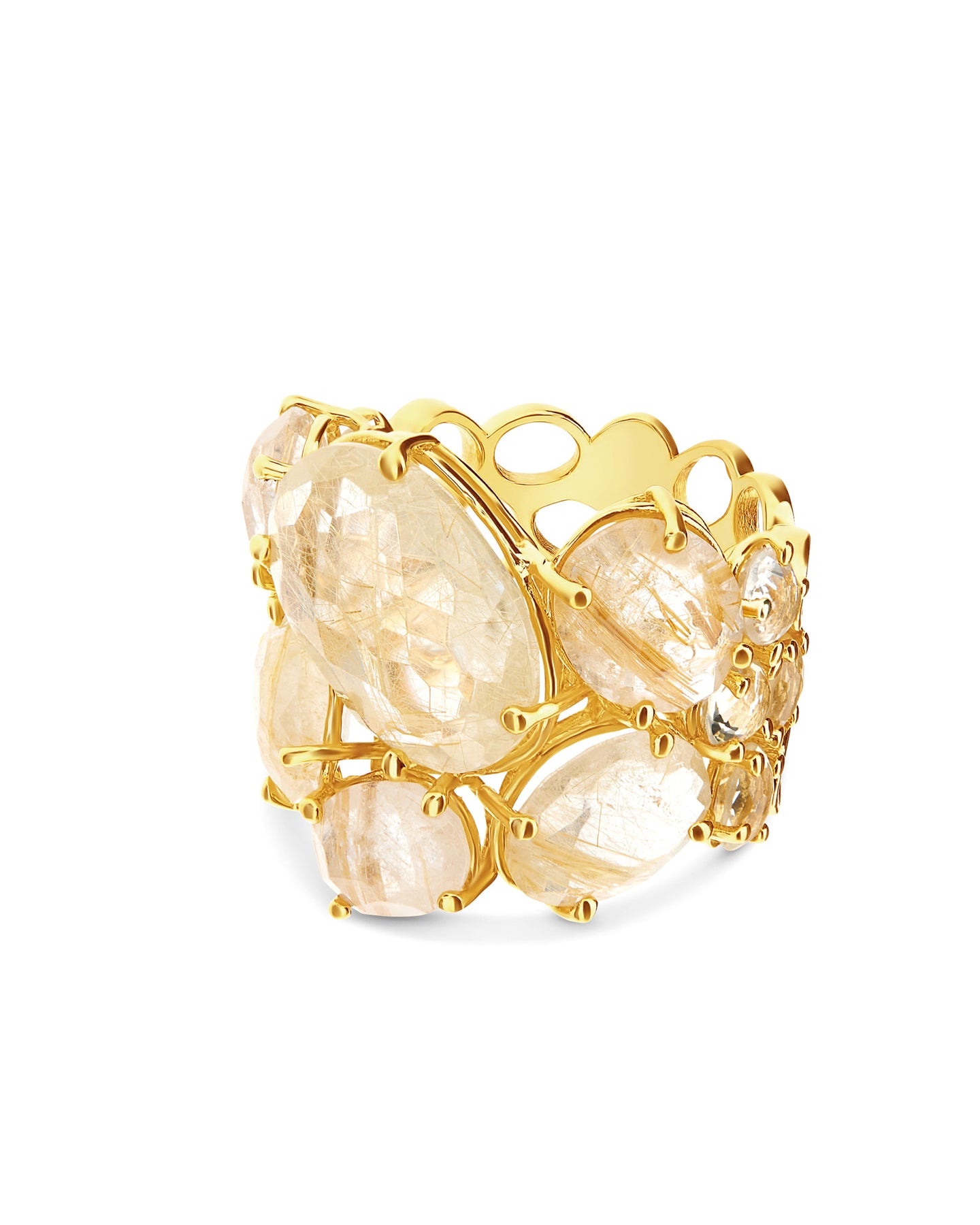 Nanis Anello "IPANEMA" a fascia in oro e quarzo rutilato giallo – Nanis Italian Jewels