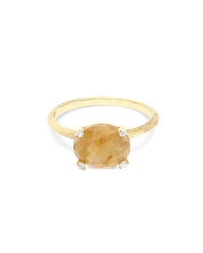 "IPANEMA" YELLOW RUTILATED QUARTZ, DIAMONDS AND 18KT GOLD RING (MEDIUM)