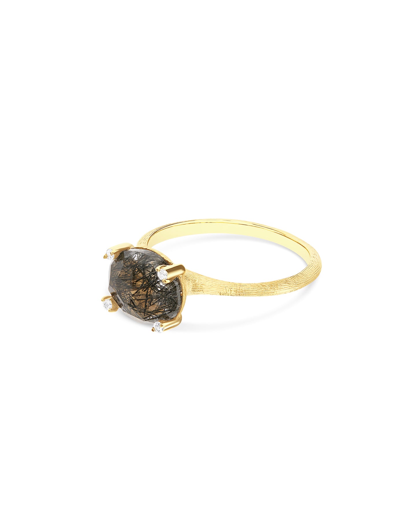 Nanis Anello "IPANEMA" in oro, quarzo rutilato grigio e dettagli di diamanti – Nanis Italian Jewels