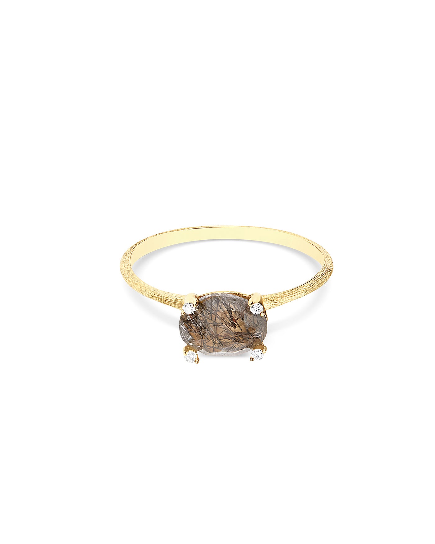 Anello "IPANEMA" in oro, quarzo rutilato grigio e dettagli di diamanti (piccolo)