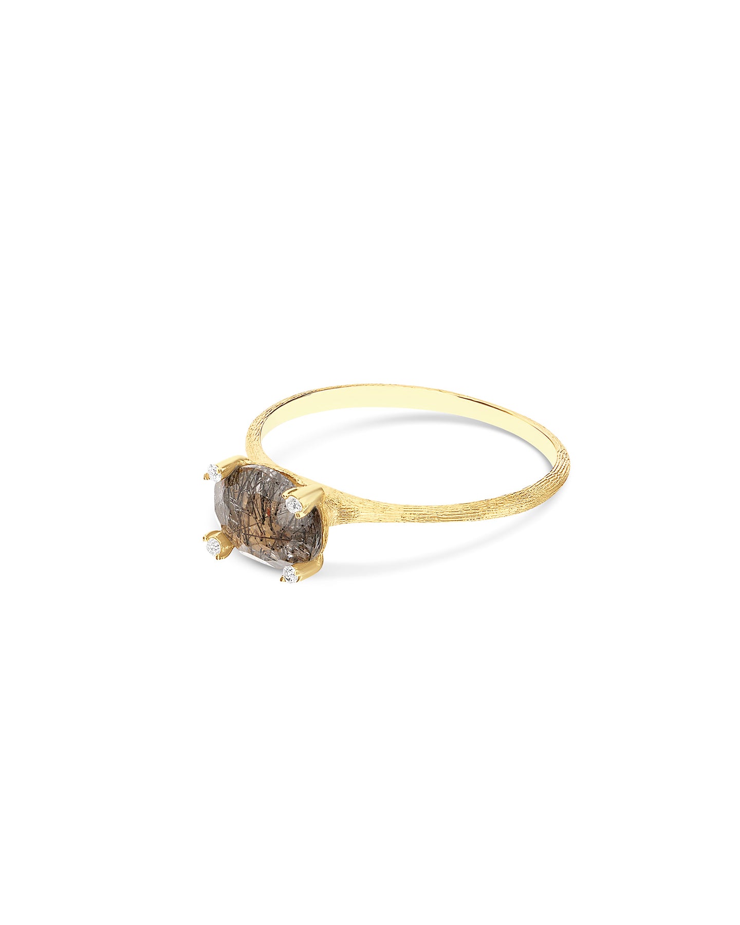 Nanis Anello "IPANEMA" in oro, quarzo rutilato grigio e dettagli di diamanti – Nanis Italian Jewels