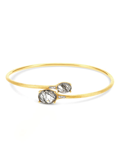 "ipanema" grey rutilated quartz, diamonds and 18kt gold handmade bangle