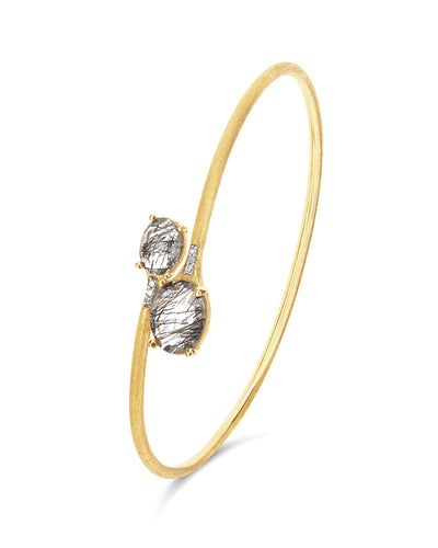 "ipanema" grey rutilated quartz, diamonds and 18kt gold handmade bangle