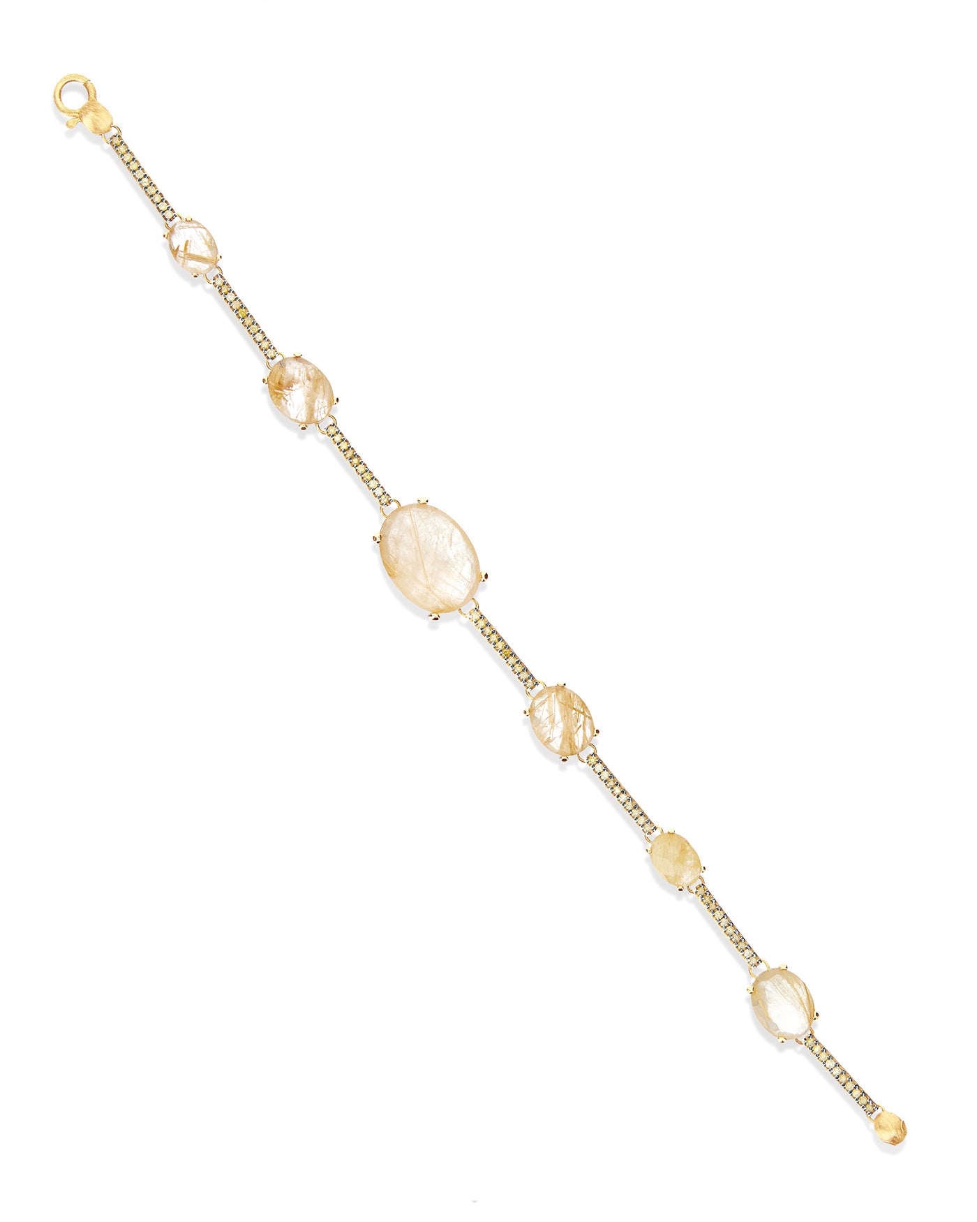 "aria" yellow rutilated quartz, diamonds and gold bars bracelet