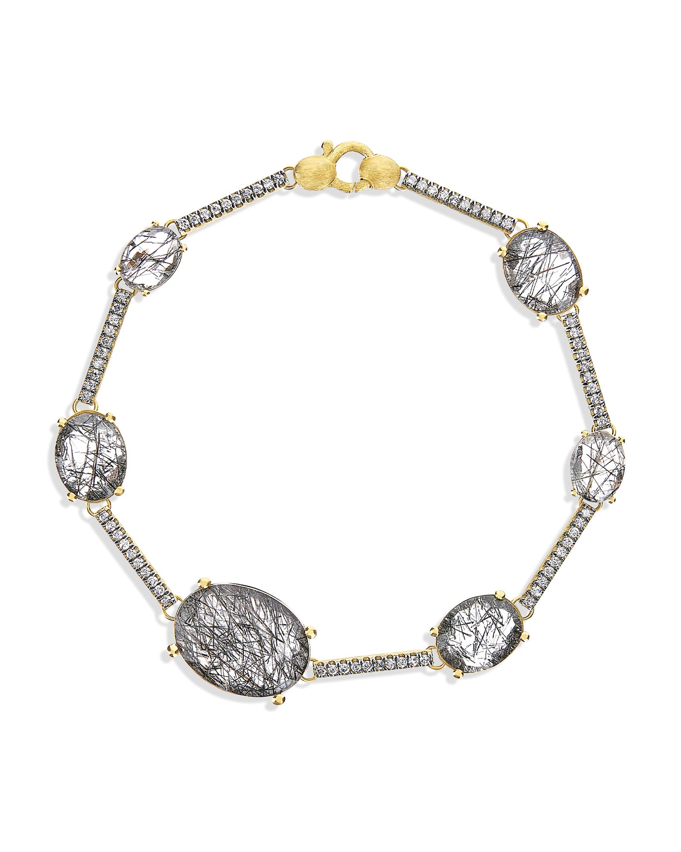 Bracciale "ARIA" in oro, quarzo rutilato grigio e barrette di diamanti