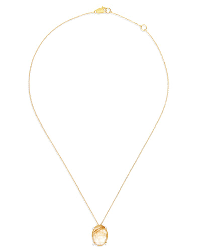 Collana "IPANEMA" pendente con ciondolo in oro, quarzo rutilato giallo e dettagli di diamante (grande)
