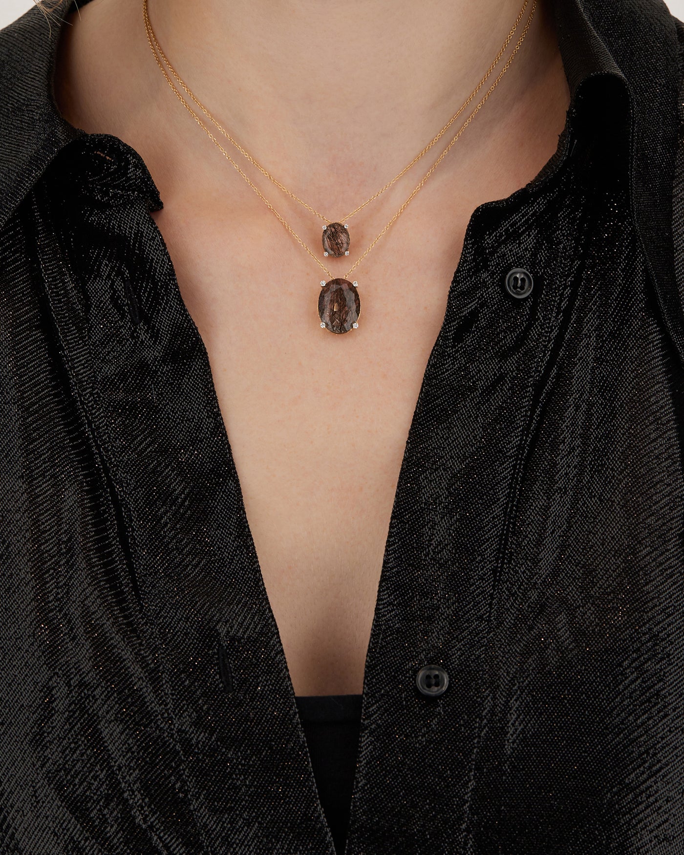 "ipanema" grey rutilated quartz, diamonds and 18kt gold tiny pendant 
