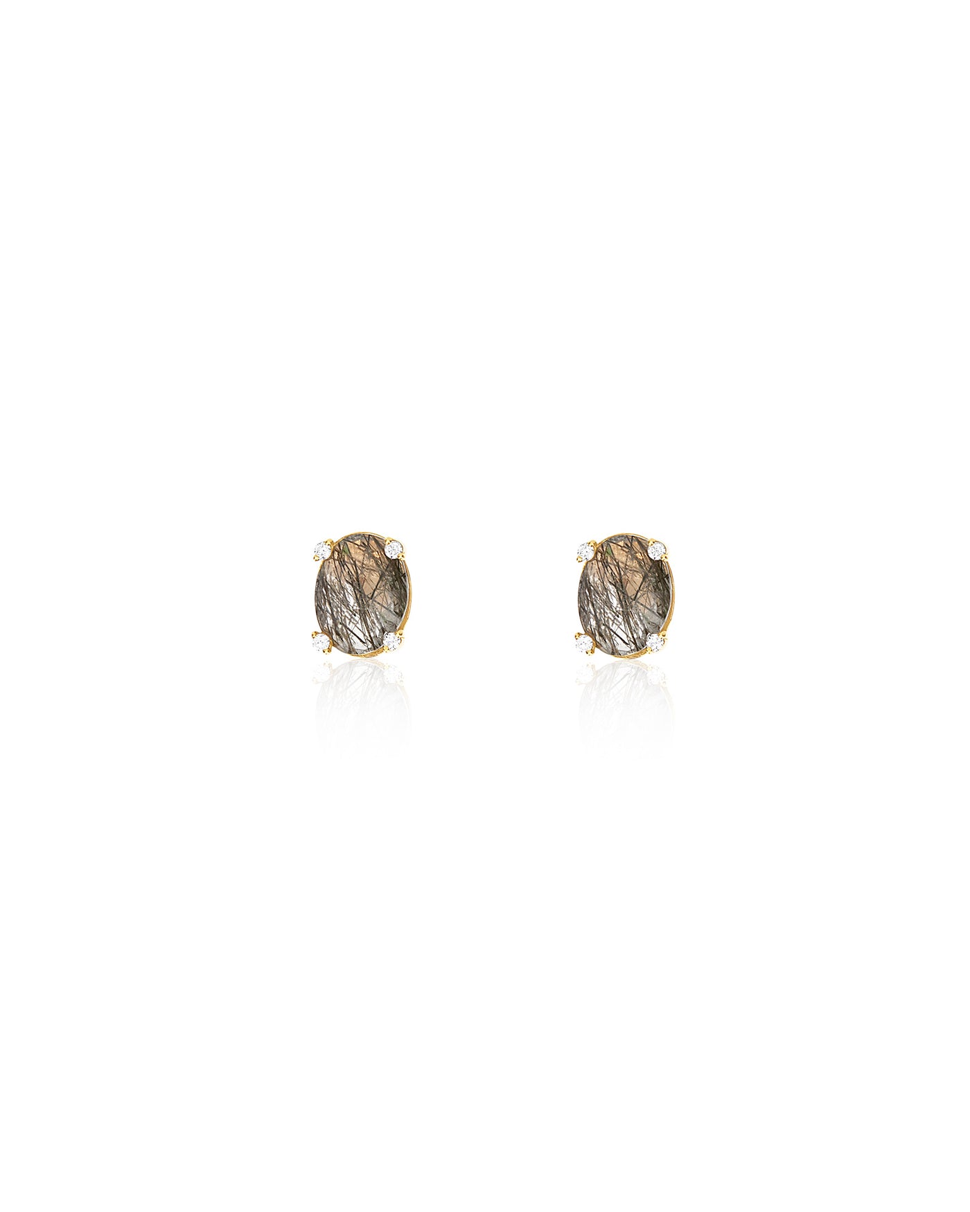 Orecchini a lobo "IPANEMA" in oro, quarzo rutilato grigio e dettagli di diamanti (piccoli)