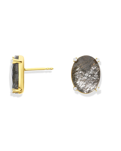 "ipanema" grey rutilated quartz, diamonds and 18kt gold big stud earrings