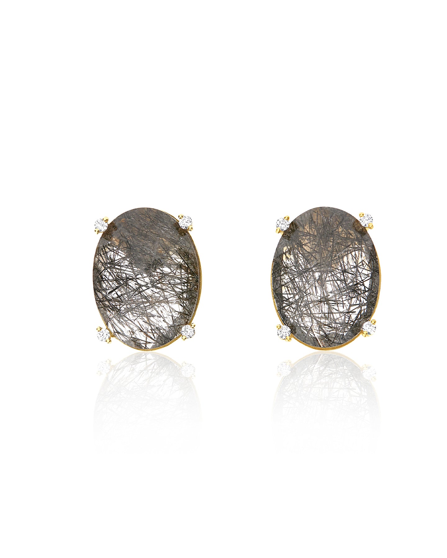 Nanis Orecchini a lobo "IPANEMA" in oro, quarzo rutilato grigio e dettagli d – Nanis Italian Jewels