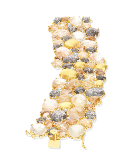 Bracciale "IPANEMA" a fascia in oro, quarzo rutilato e diamanti
