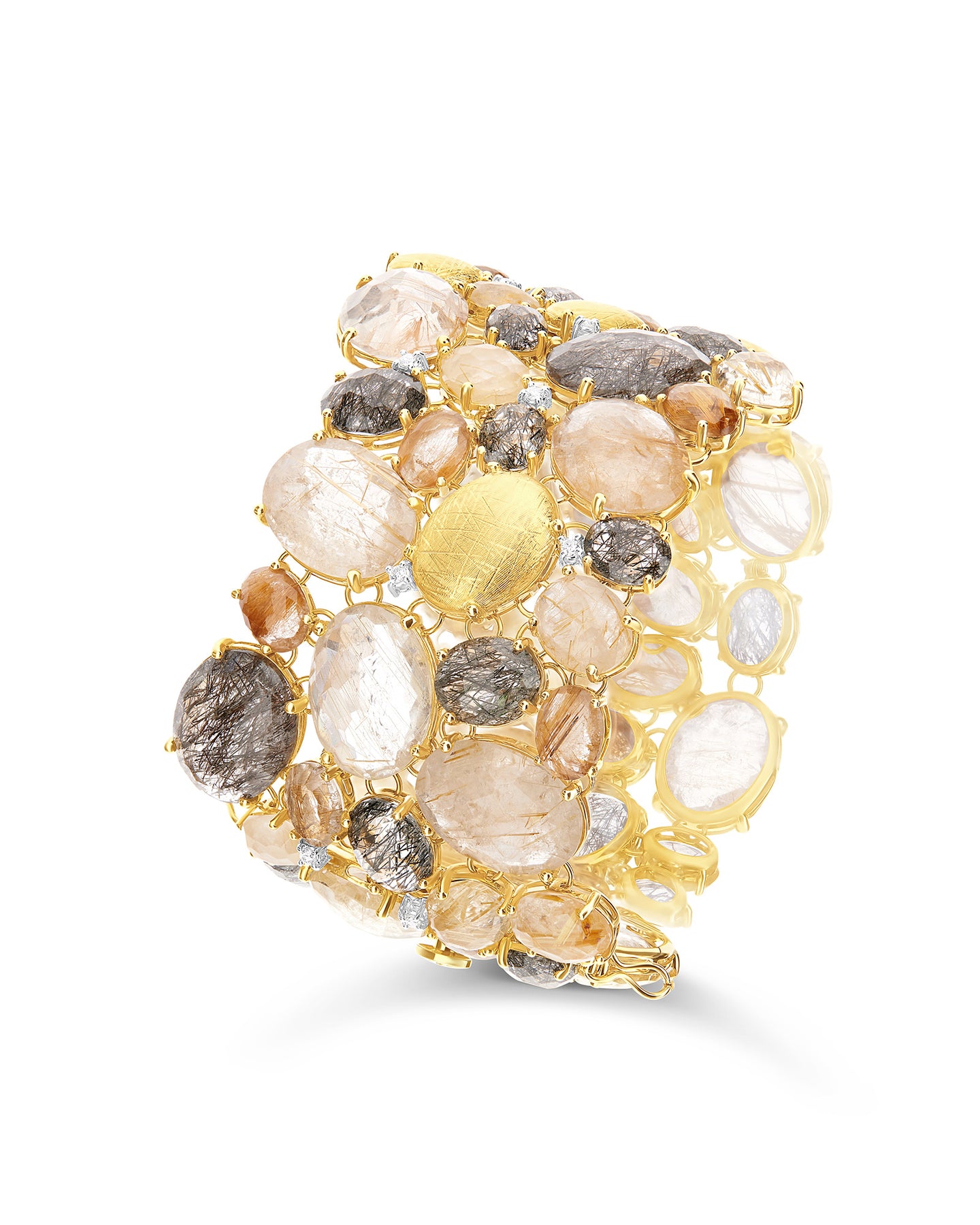 Nanis Bracciale "IPANEMA" a fascia in oro, quarzo rutilato e diamanti – Nanis Italian Jewels