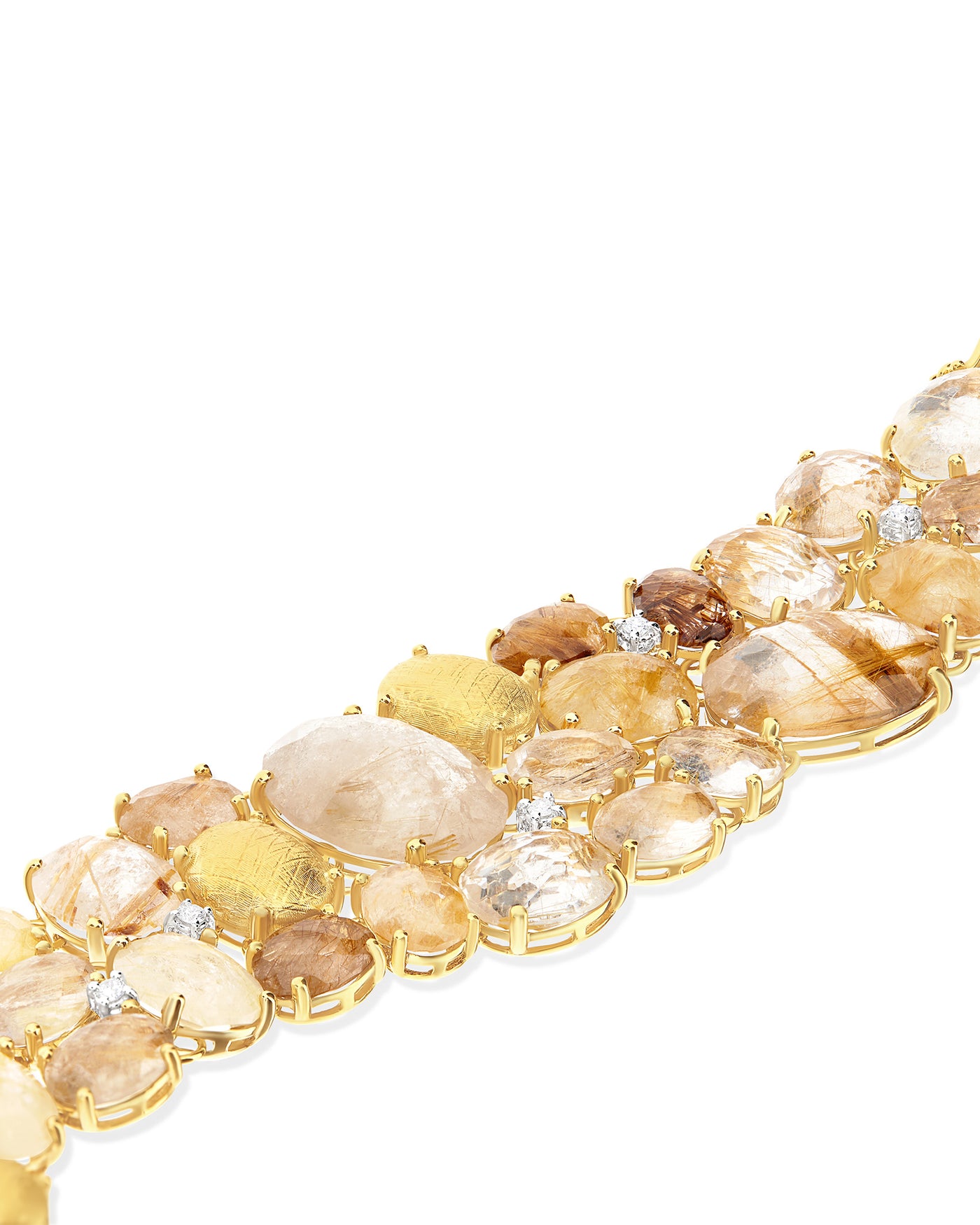 "ipanema" yellow rutilated quartz, diamonds and gold cuff bracelet