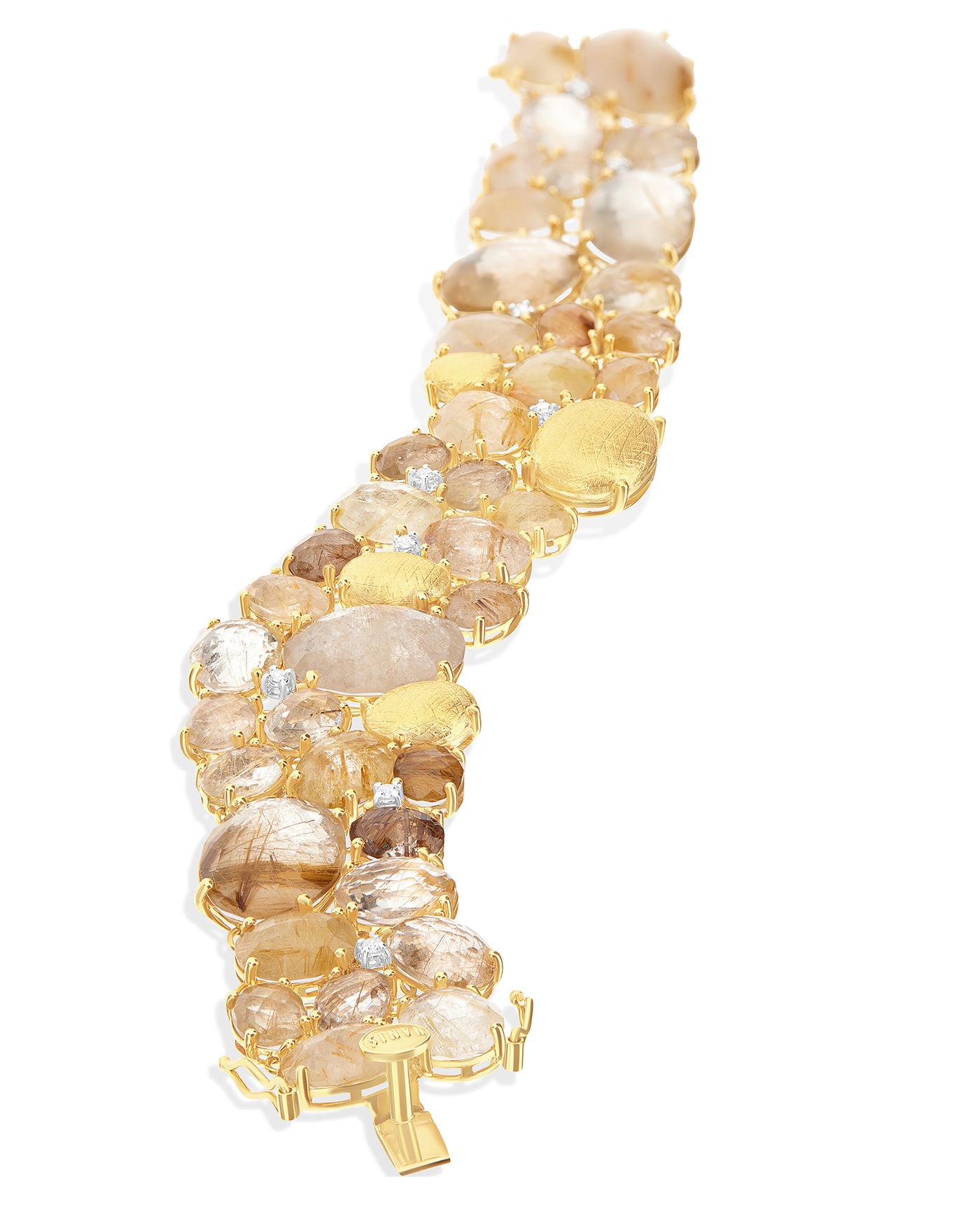 "ipanema" yellow rutilated quartz, diamonds and gold cuff bracelet