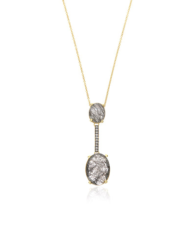 Collana "IPANEMA" con pendente in oro, quarzo rutilato grigio e barretta di diamante