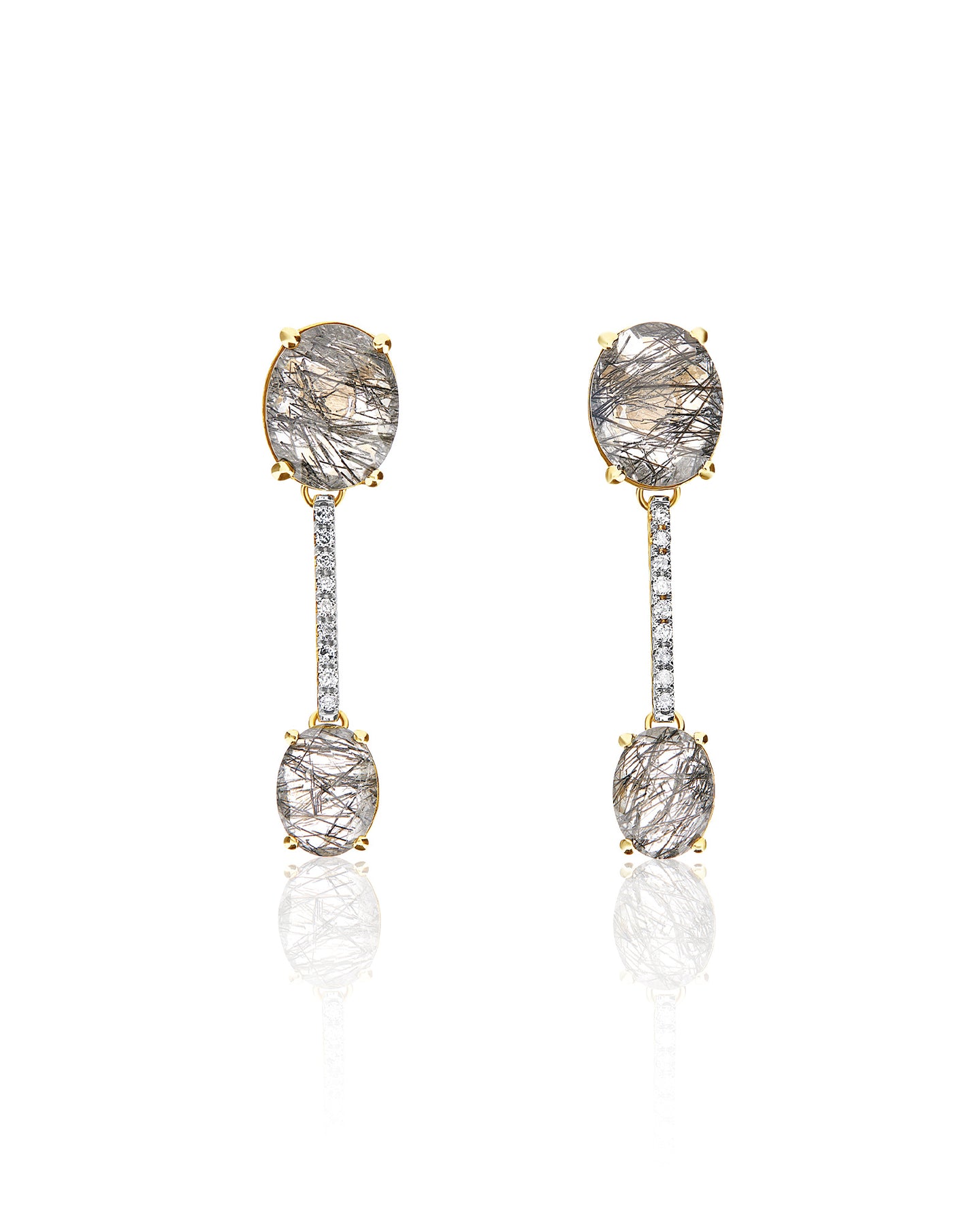 Nanis Orecchini "IPANEMA" in oro, quarzo rutilato grigio e barrette di diama – Nanis Italian Jewels