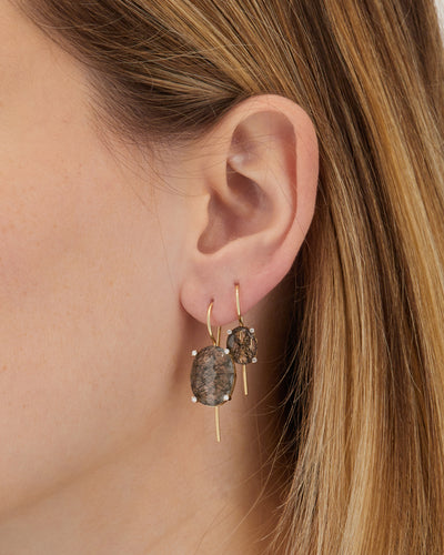 "ipanema" grey rutilated quartz, diamonds and 18kt gold big drop earrings