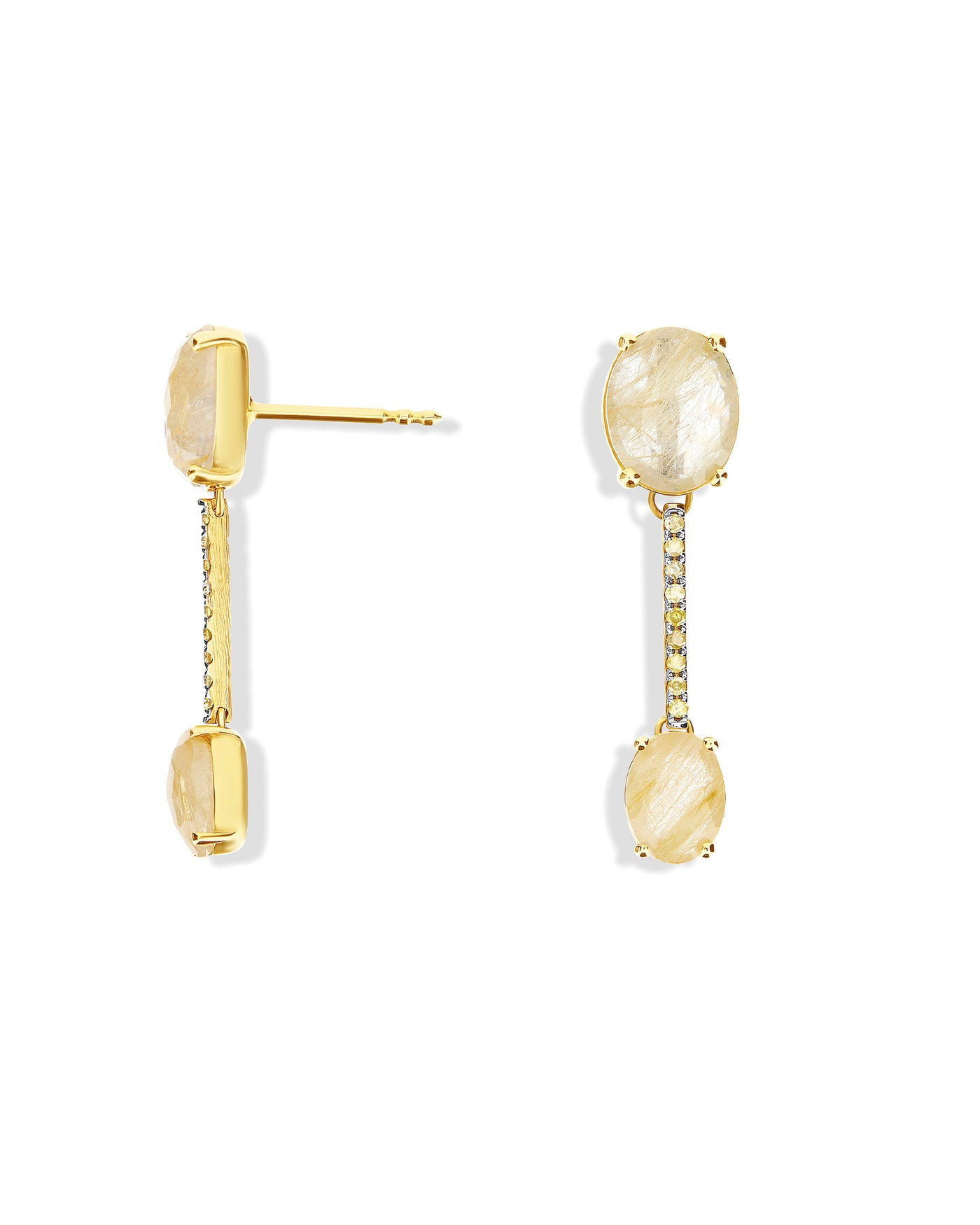 "ipanema" yellow rutilated quartz, diamonds and 18kt gold bars earrings