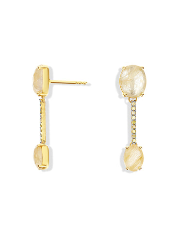 "ipanema" yellow rutilated quartz, diamonds and 18kt gold bars earrings