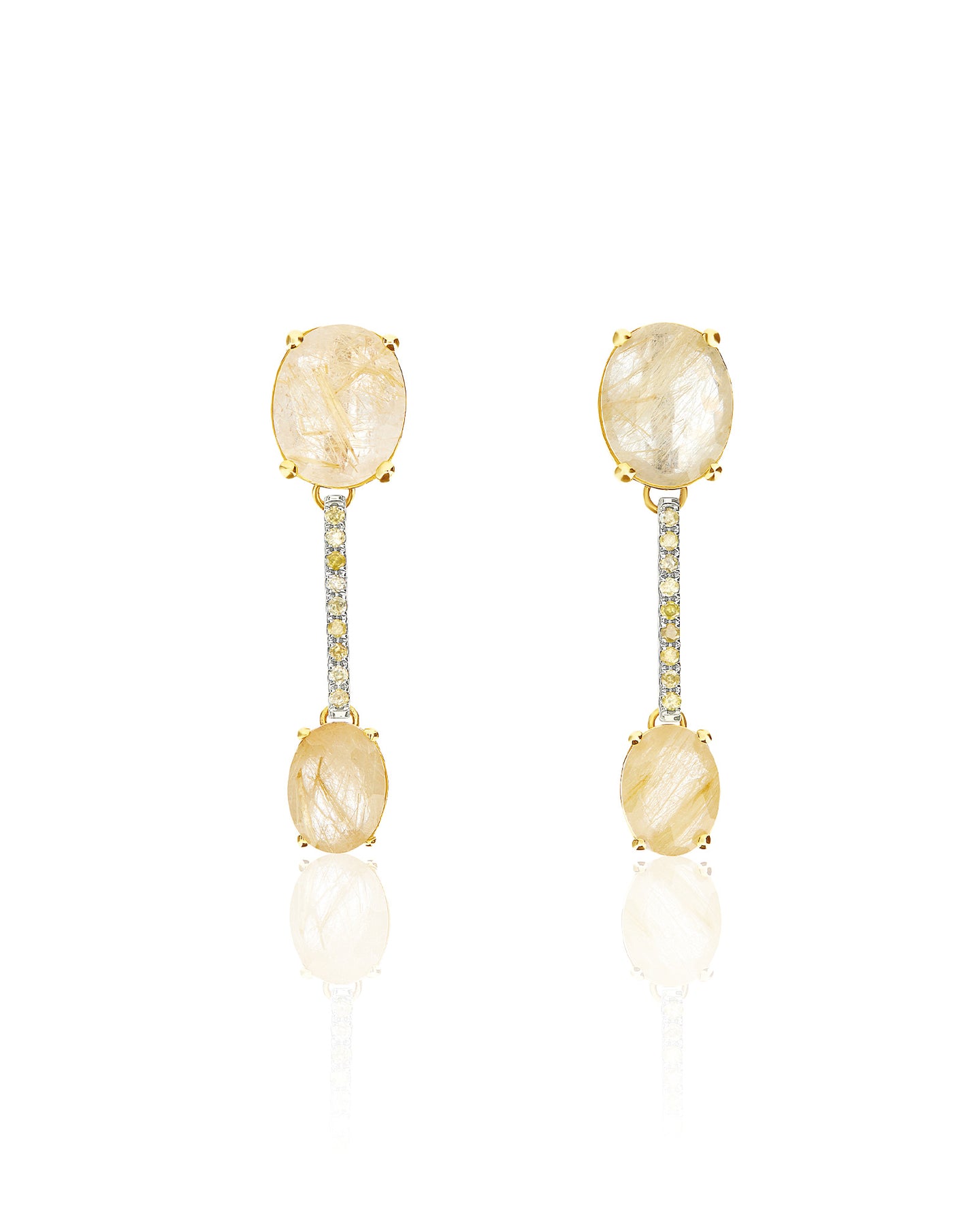 Nanis Orecchini "IPANEMA" in oro, quarzo rutilato giallo e barrette di diama – Nanis Italian Jewels