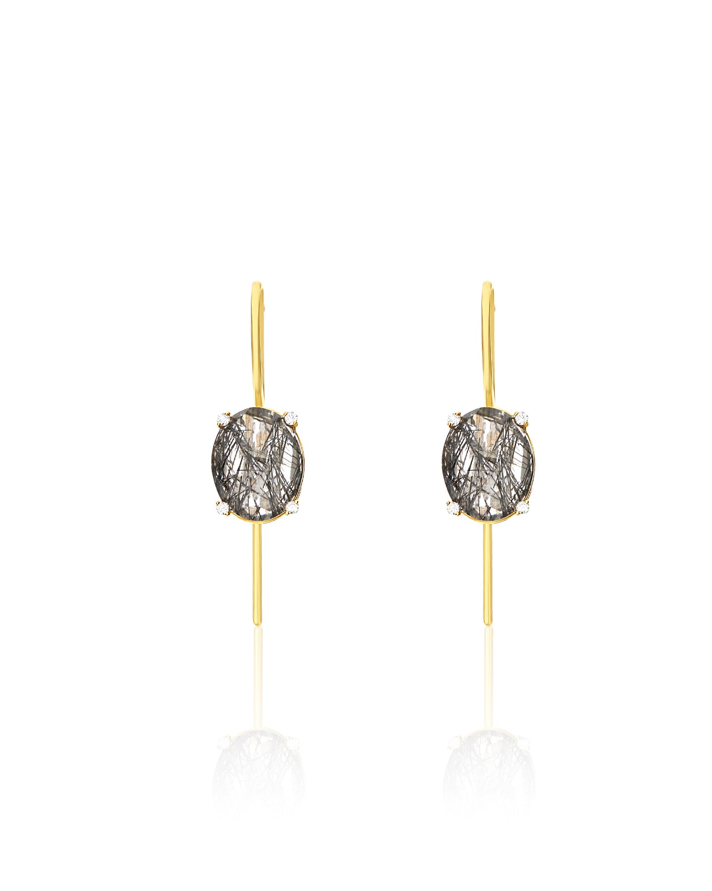 Nanis Orecchini "IPANEMA" con boules in oro, quarzo rutilato grigio e dettag – Nanis Italian Jewels
