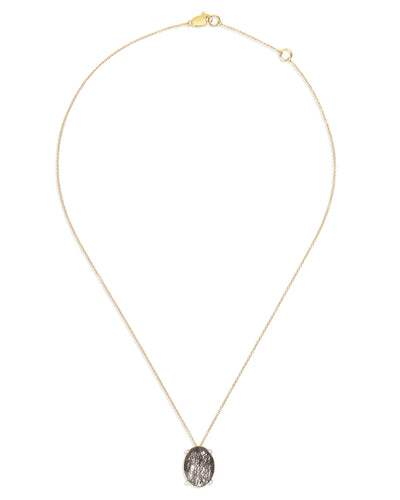 Collana "IPANEMA" pendente con ciondolo in oro, quarzo rutilato grigio e dettagli di diamanti (grande)