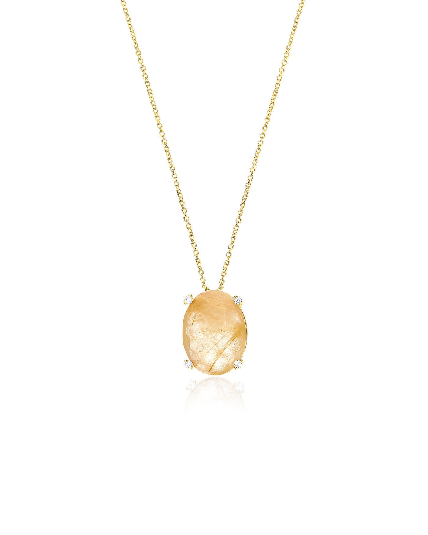 Collana "IPANEMA" pendente con ciondolo in oro, quarzo rutilato giallo e dettagli di diamante (grande)